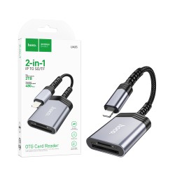 Leitor de Cartões Hoco UA25 2 em 1 Lightning Cinza Metálico Leitor de Cartões Hoco UA25 2 em 1 Lightning Cinza Metálico