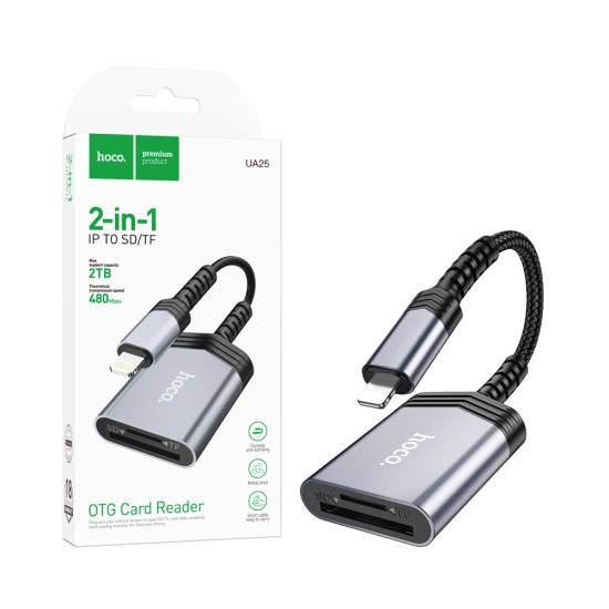 Hoco Card Reader UA25 2 in 1 Lightning Metallic Gray Hoco Card Reader UA25 2 in 1 Lightning Metallic Gray
