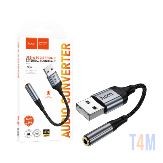 Cabo Adaptador de Áudio Hoco LS36 USB-A to 3,5mm Preto