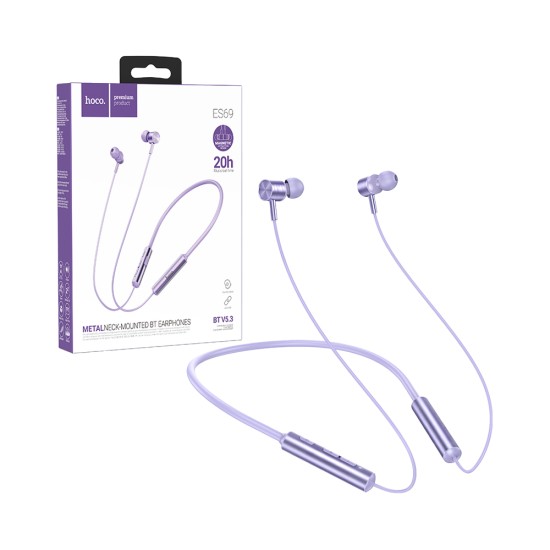 Auscultadores Neckband Hoco ES69 Platinum Roxo Auscultadores Neckband Hoco ES69 Platinum Roxo
