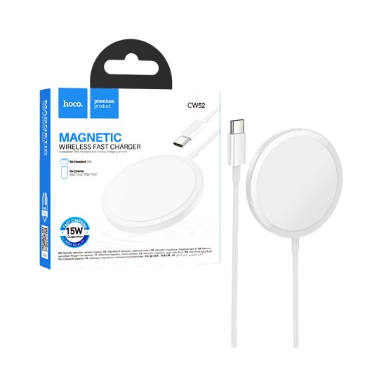 Hoco Magnetic Wireless Fast Charger CW52 Enjoy 15W 1m White Hoco Magnetic Wireless Fast Charger CW52 Enjoy 15W 1m White