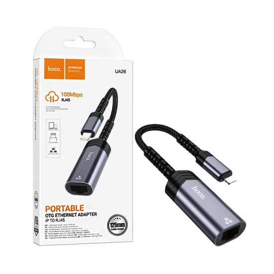 Hoco Adapter UA26 Lightning to Ethernet 100Mbps Metal Gray Hoco Adapter UA26 Lightning to Ethernet 100Mbps Metal Gray