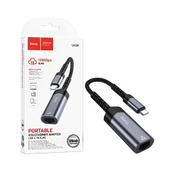 Adaptador Hoco UA26 Tipo-C a Ethernet 100Mbps Gris Metálico Adaptador Hoco UA26 Tipo-C a Ethernet 100Mbps Gris Metálico