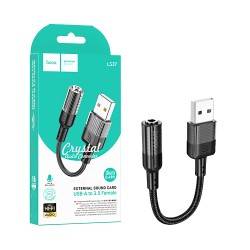 cabo Adaptador de áudio Hoco LS37 Spirit USB para 3,5 mm 15cm Preto cabo Adaptador de áudio Hoco LS37 Spirit USB para 3,5 mm 15cm Preto