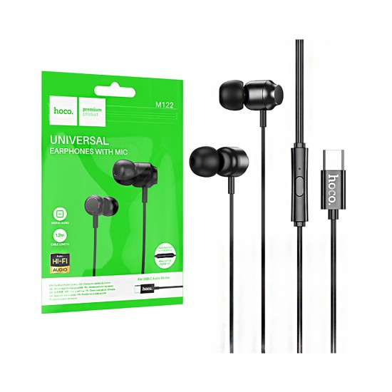 Hoco Universal Wired Earphones M122 Power with Microphone Type-C 1.2m Black Hoco Universal Wired Earphones M122 Power with Microphone Type-C 1.2m Black