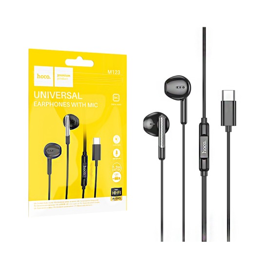 Hoco Universal Wired Earphones M123 Glory with Microphone Type-C 1.2m Black Hoco Universal Wired Earphones M123 Glory with Microphone Type-C 1.2m Black
