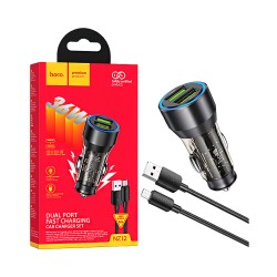 Hoco Car Charger NZ12 Prosperity 2 Port USB 36W with Type-C Cable 1M Transparent Black Hoco Car Charger NZ12 Prosperity 2 Port USB 36W with Type-C Cable 1M Transparent Black