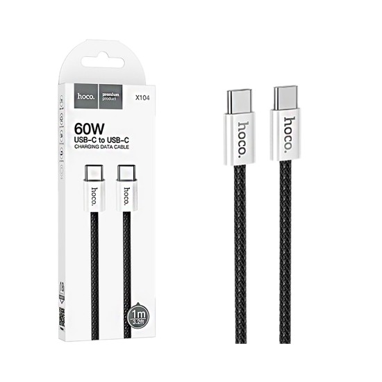 Cabo Hoco X104 Source Tipo-C a Tipo-C 60W 3A 1M Preto Cabo Hoco X104 Source Tipo-C a Tipo-C 60W 3A 1M Preto
