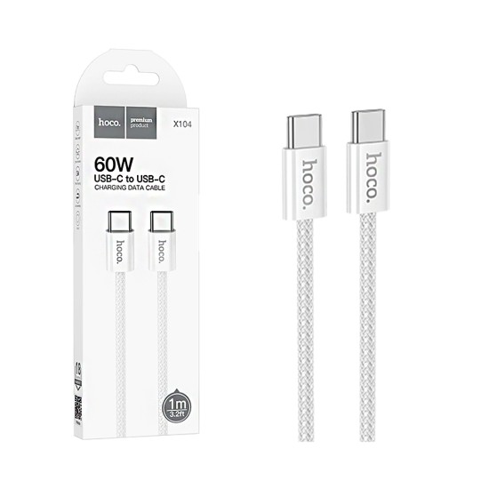 Cabo Hoco X104 Source Tipo-C a Tipo-C 60W 3A 1M Branco Cabo Hoco X104 Source Tipo-C a Tipo-C 60W 3A 1M Branco