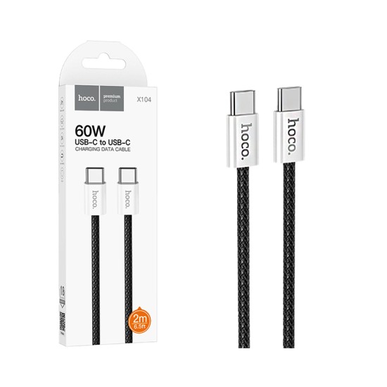 Cabo Hoco X104 Source Tipo-C a Tipo-C 60W 3A 2M Preto Cabo Hoco X104 Source Tipo-C a Tipo-C 60W 3A 2M Preto