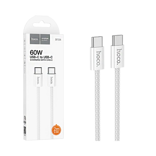 Cable Hoco X104 Source Tipo-C a Tipo-C 60W 3A 2M Blanco Cable Hoco X104 Source Tipo-C a Tipo-C 60W 3A 2M Blanco