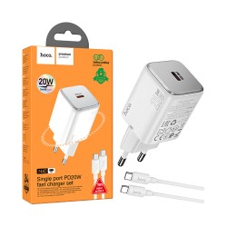 Hoco Charger N40 Mighty Type-C PD 20W GAN with Type-C to Type-C Cable 1m White Hoco Charger N40 Mighty Type-C PD 20W GAN with Type-C to Type-C Cable 1m White