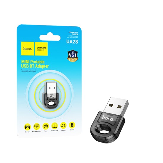 Hoco Adapter UA28 For Bluetooh V5.1 Transparent Black Hoco Adapter UA28 For Bluetooh V5.1 Transparent Black