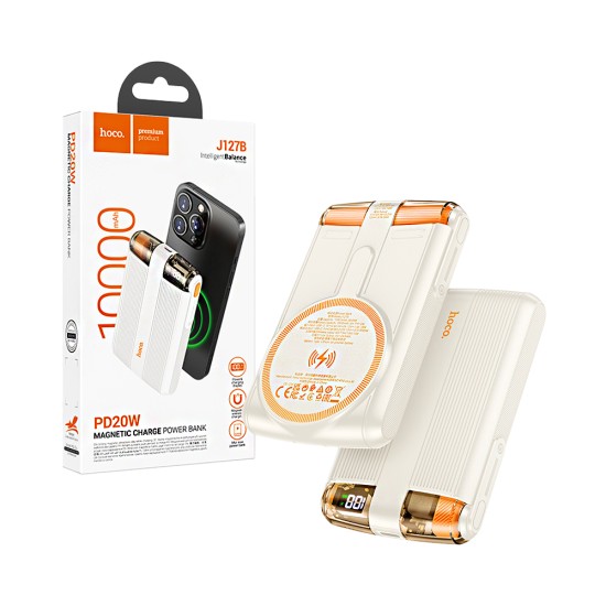 Power Bank Magnético Hoco J127B Mecha PD20W 10000mAh Branco Leitoso Power Bank Magnético Hoco J127B Mecha PD20W 10000mAh Branco Leitoso