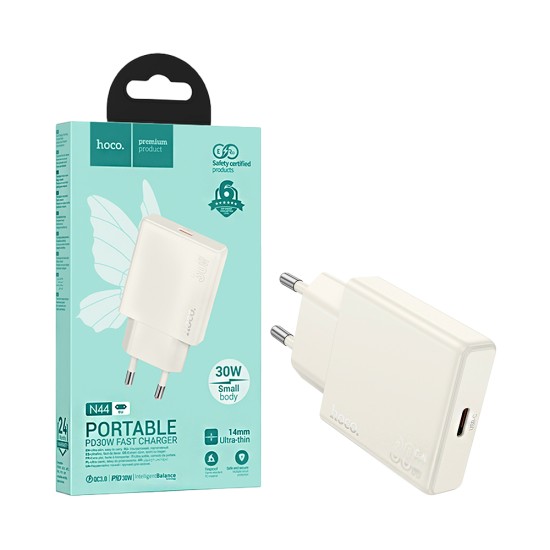 Hoco Adapter N44 Biscuit Type-C PD 30W GAN Moonlight White Hoco Adapter N44 Biscuit Type-C PD 30W GAN Moonlight White