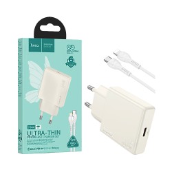 Hoco Charger N44 Biscuit Type-C PD 30W GAN with Type-C to Lightning Cable Moonlight White Hoco Charger N44 Biscuit Type-C PD 30W GAN with Type-C to Lightning Cable Moonlight White