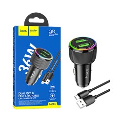 Hoco Car Charger NZ14 Guerrero Dual Port USB 36W with Micro Cable 1M Black Hoco Car Charger NZ14 Guerrero Dual Port USB 36W with Micro Cable 1M Black