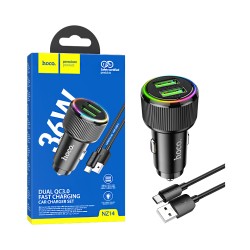 Hoco Car Charger NZ14 Guerrero Dual Port USB 36W with Type-C Cable 1M Black Hoco Car Charger NZ14 Guerrero Dual Port USB 36W with Type-C Cable 1M Black