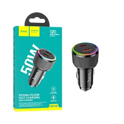 Hoco Car Charger NZ14B Guerrero Dual Port Type-C 50W Black Hoco Car Charger NZ14B Guerrero Dual Port Type-C 50W Black