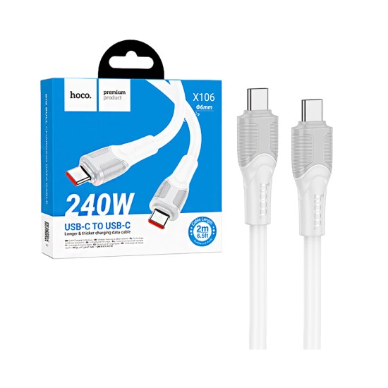 Cabo Hoco X106 Big Bull Tipo-C a Tipo-C 240W 3A 2M Blanco Cabo Hoco X106 Big Bull Tipo-C a Tipo-C 240W 3A 2M Blanco