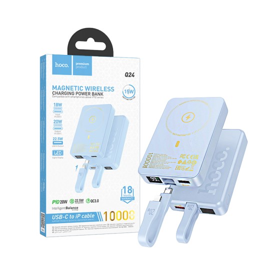 Power Bank Magnético Hoco Q24 Elegant con Cable PD20W 10000mAh Azul Power Bank Magnético Hoco Q24 Elegant con Cable PD20W 10000mAh Azul