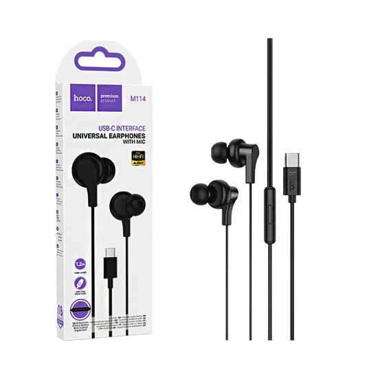 Auscultadores com Cabo Hoco M114 Jia com Microfone Tipo-C 1,2m Preto Auscultadores com Cabo Hoco M114 Jia com Microfone Tipo-C 1,2m Preto
