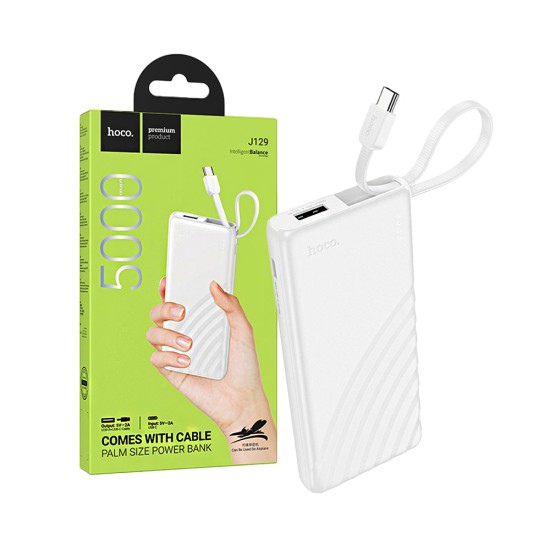 Power Bank Hoco J129 Nature com 2-em-1 USB+Cabo Tipo-C 5000mAh Branco Power Bank Hoco J129 Nature com 2-em-1 USB+Cabo Tipo-C 5000mAh Branco