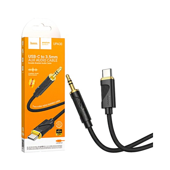 Cabo de Conversão de Áudio Hoco UPA30 Friend Tipo-C para 3,5mm 1m Preto Cabo de Conversão de Áudio Hoco UPA30 Friend Tipo-C para 3,5mm 1m Preto