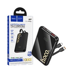 Power Bank Hoco Q37 Graceful con 3-in-1 Porta USB+Cable Tipo-C+Lightning 10000mAh Preto Power Bank Hoco Q37 Graceful con 3-in-1 Porta USB+Cable Tipo-C+Lightning 10000mAh Preto