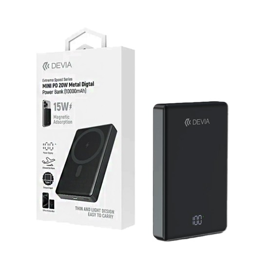 Devia Magnetic Mini Power Bank Extreme Speed Series Metal Digital PD20W 10000mAh Space Gray