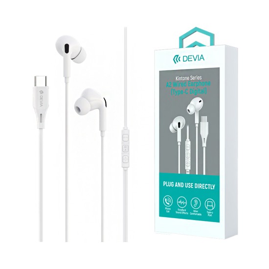 Auscultadores Devia EM107 Kintone Series V2 Tipo-C 1,2m Branco Auscultadores Devia EM107 Kintone Series V2 Tipo-C 1,2m Branco