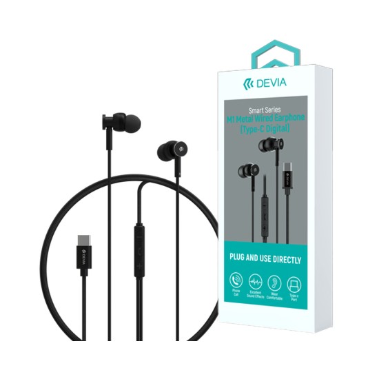 Auscultadores Devia EM110 Smart Series M1 Metal Tipo-C 1,2m Preto Auscultadores Devia EM110 Smart Series M1 Metal Tipo-C 1,2m Preto