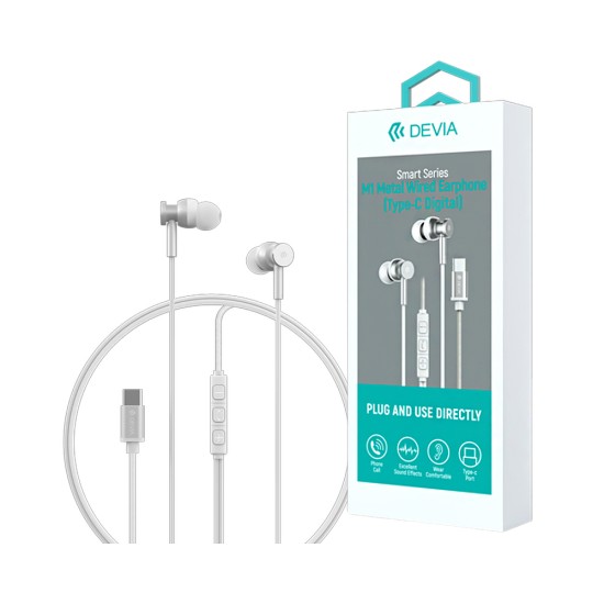 Auscultadores Devia EM110 Smart Series M1 Metal Tipo-C 1,2m Prata Auscultadores Devia EM110 Smart Series M1 Metal Tipo-C 1,2m Prata