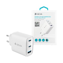 Adaptador Devia RLC-6505ACCL Extreme Speed Series 3 Portas USB-A+Tipo-C QC+PD 20W Branco Adaptador Devia RLC-6505ACCL Extreme Speed Series 3 Portas USB-A+Tipo-C QC+PD 20W Branco