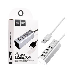 Adaptador Hoco HB1 USB a 4USB 2.0 80cm Plata Adaptador Hoco HB1 USB a 4USB 2.0 80cm Plata