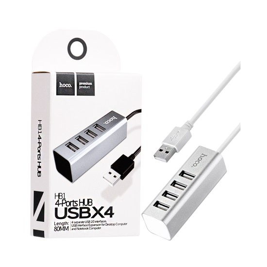 Adaptador Hoco HB1 USB para 4USB 2.0 80cm Prata Adaptador Hoco HB1 USB para 4USB 2.0 80cm Prata