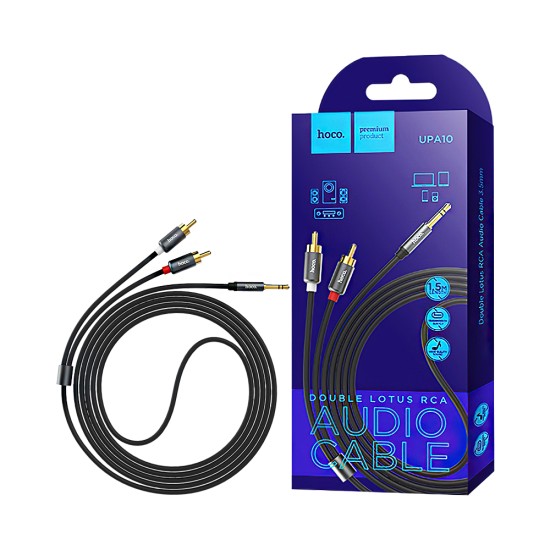 Cabo de Áudio Hoco UPA10 3,5mm a 2 Lotus RCA 1,5m Cinza Metálico Cabo de Áudio Hoco UPA10 3,5mm a 2 Lotus RCA 1,5m Cinza Metálico