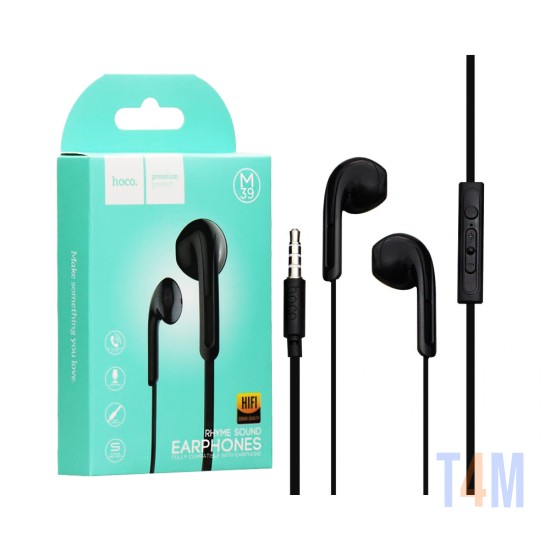 Hoco Wired Earphones M39 Rhyme Sound with Microphone 3.5mm 1.2 Black