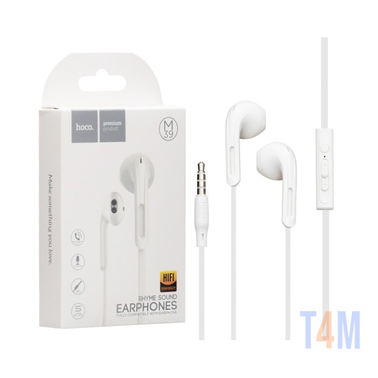 Hoco Wired Earphones M39 Rhyme Sound with Microphone 3.5mm 1.2 White