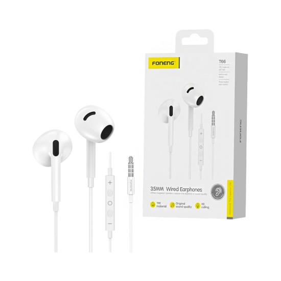 Foneng Earphones T66 Half in Ear 3.5mm 1.2m White