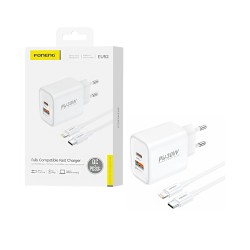 Foneng Charger EU52 2 Ports USB+Tipo-C PD 30W with Type-C to Lightning Cable White Foneng Charger EU52 2 Ports USB+Tipo-C PD 30W with Type-C to Lightning Cable White