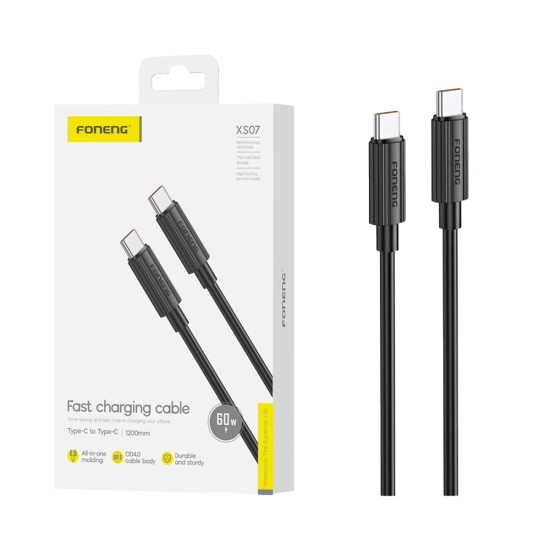 Cabo Foneng XS07 Tipo-C para Tipo-C 60W 1,2M Preto Cabo Foneng XS07 Tipo-C para Tipo-C 60W 1,2M Preto