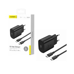 Carregador Foneng EU51 PD 25W GAN com cabo Tipo-C para Tipo-C Preto Carregador Foneng EU51 PD 25W GAN com cabo Tipo-C para Tipo-C Preto