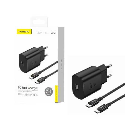 Foneng Charger EU51 PD 25W GAN Type-C to Type-C Cable Black Foneng Charger EU51 PD 25W GAN Type-C to Type-C Cable Black