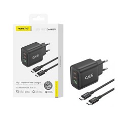 Foneng Charger GAN10 3 Ports USB+2 Type-C PD 65W GAN with Type-C to Type-C Cable Black Foneng Charger GAN10 3 Ports USB+2 Type-C PD 65W GAN with Type-C to Type-C Cable Black
