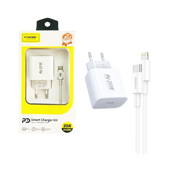 Foneng Charger EU23 PD 20W with Type-C to Lightning Cable White Foneng Charger EU23 PD 20W with Type-C to Lightning Cable White