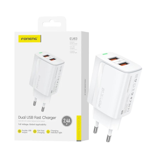 Adaptador Foneng EU63 2 Portas USB-A 2,4A Branco