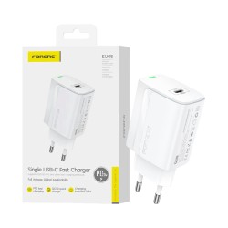 Adaptador Foneng EU65 Tipo-C PD 20W Branco Adaptador Foneng EU65 Tipo-C PD 20W Branco