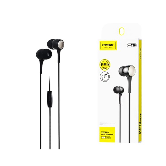 Foneng Wired Earphones T30 with Microphone 3.5mm 1.2m Black Foneng Wired Earphones T30 with Microphone 3.5mm 1.2m Black