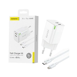 Foneng Charger GAN35 2 Ports Type-C 35W GAN with Type-C to Lightning Cable 1m White Foneng Charger GAN35 2 Ports Type-C 35W GAN with Type-C to Lightning Cable 1m White